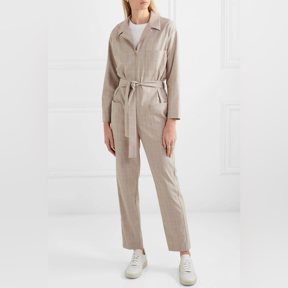 Maje Cady Glen Check Plaid Zip Front Belted Jumpsuit Boilersuit NWOT EU 36